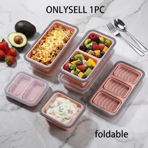Foldable silicone food freezer storage container with lid, Heat-Resistant Easy-Clean Design with Non-Slip Base & Sealed Soft Cover, Airtight Bento Boxes for Family Meal Prep