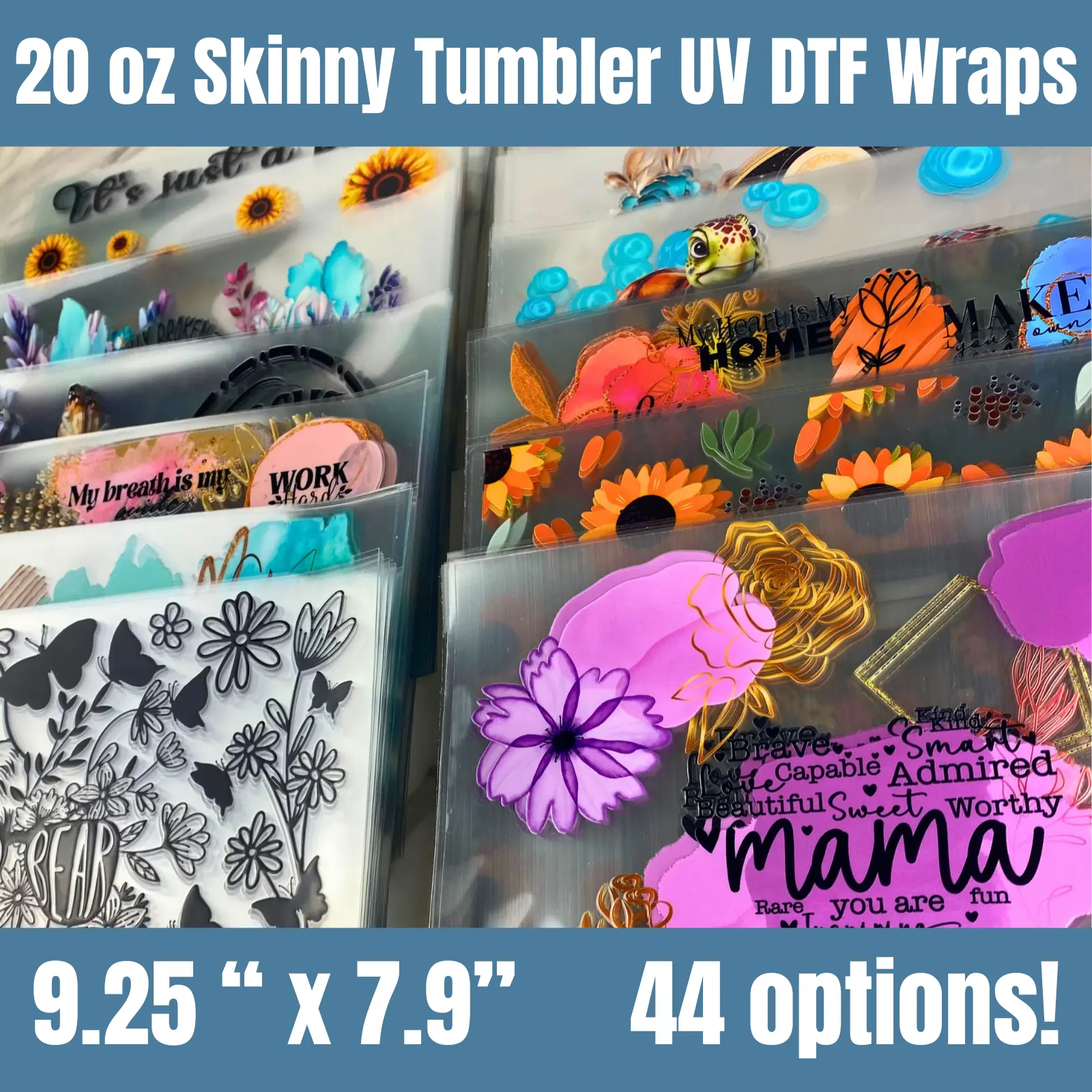 UV DTF Cup Wraps for 20 or 25 oz Tumblers, Peel and Stick - Many Designs Available, Hand Wash Only