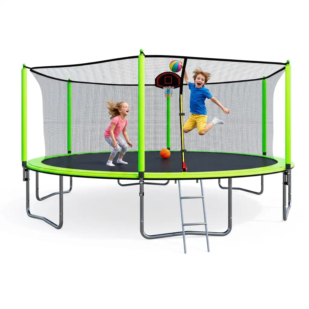 ]SkyBound Trampoline with Safety Padded Poles - 10ft 12ft 14ft 15ft 16ft Large Outdoor Backyard ASTM Approved Trampolines for Kids & Adults - Heavy Duty Recreational Outside Trampoline with Safety Net
