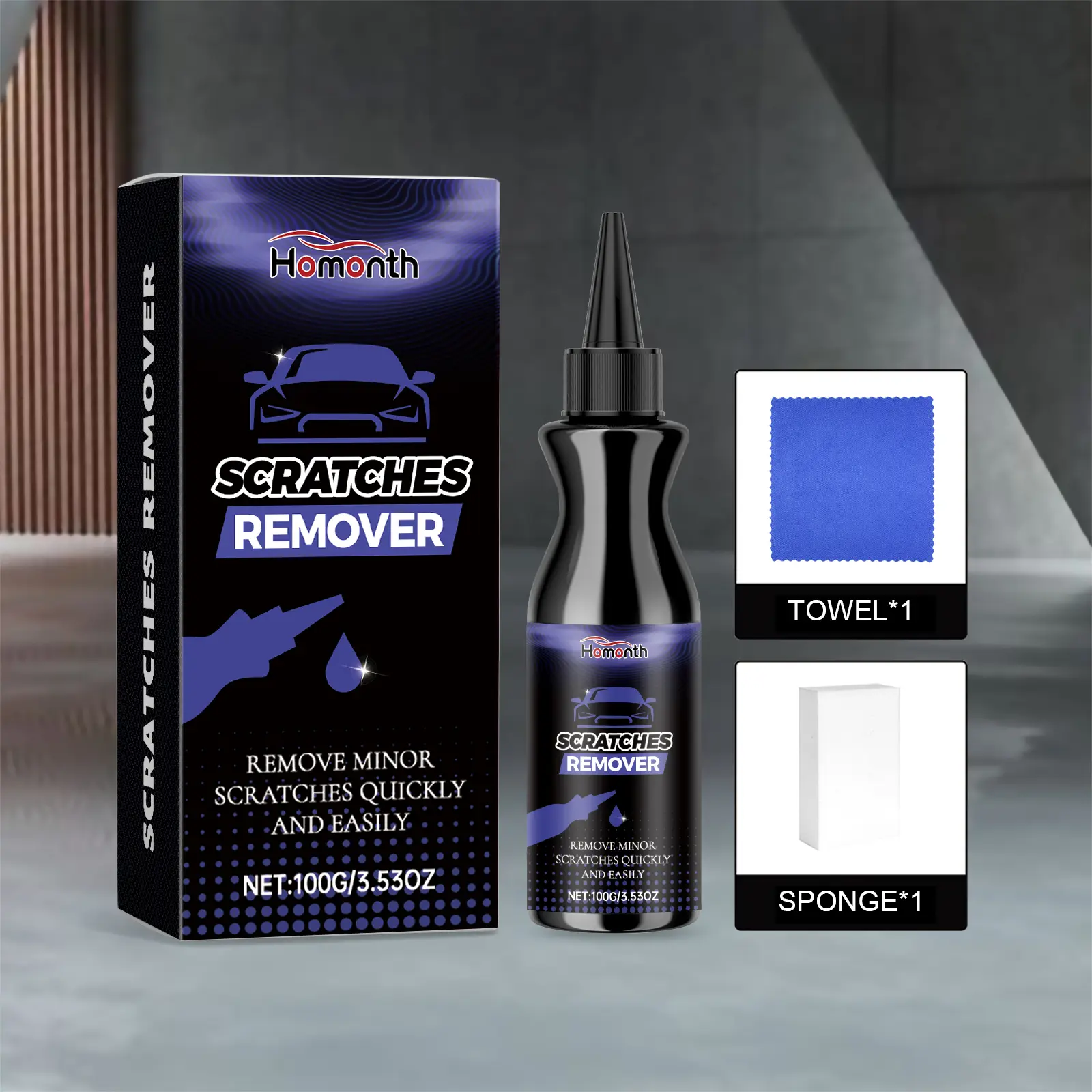 120g Car Scratch Remover DIY Car Care Kit for Owners - Multi-Purpose Surface & Paintwork Cleaner, Removes Minor Scratches Quickly and Easily, Fixes Scuffs & Oxidation, Restores Shine with Sponge & Towel