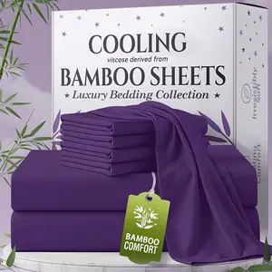 4/6PCS Bamboo Bed Sheet Set Queen Size, Extra Deep Pocket Cooling Sheets, Soft Breathable Wrinkle Free Bedding with Pillowcases for Deep Mattresses