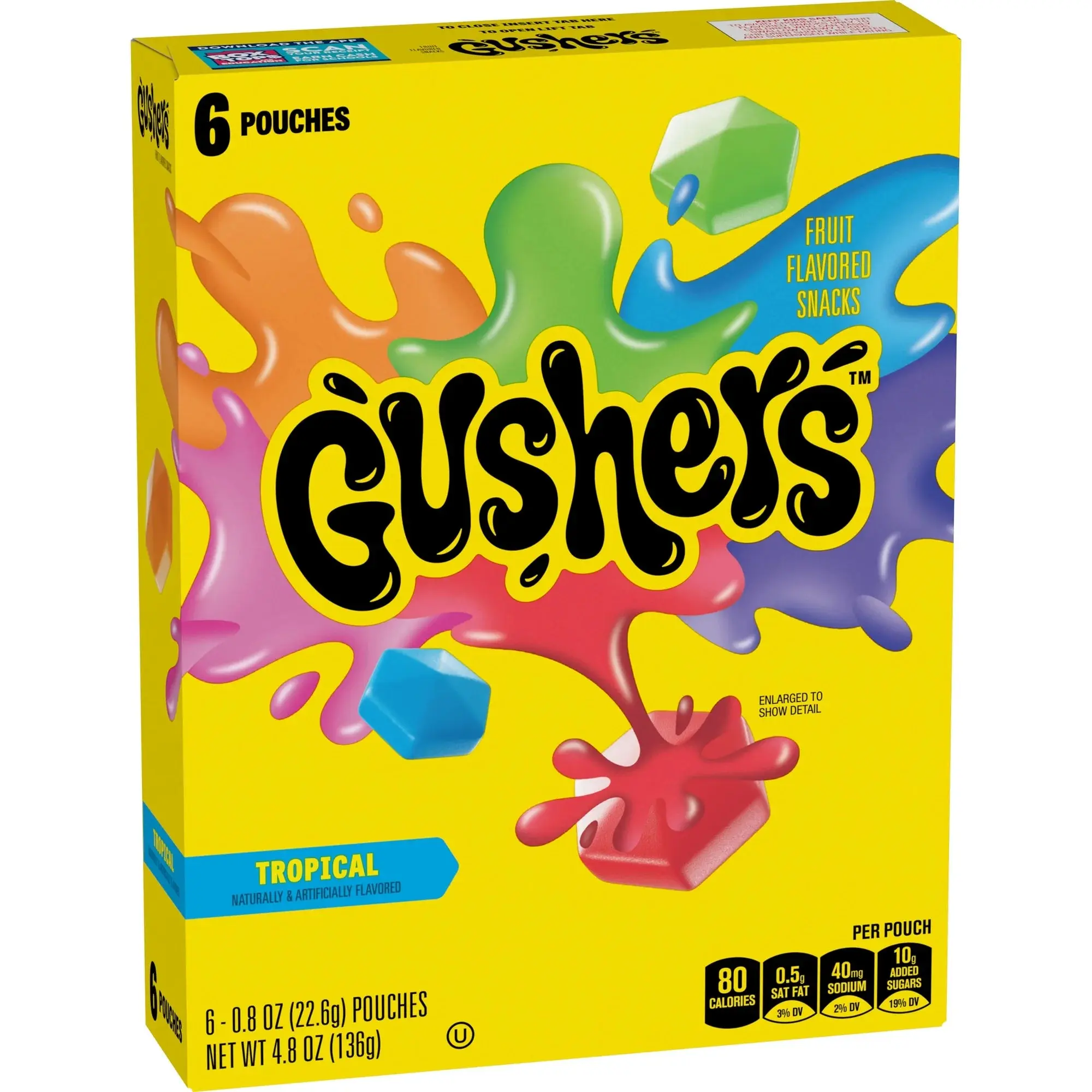 Gushers Tropical Fruit Flavored Snacks 6 Pouches, 4.8 oz