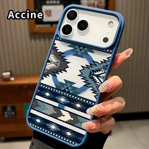 Magnetic Phone Case for iPhone 17 Pro Max 16 Plus 15 14 13 12 11 Air E Tribal Geometric Symphony Pattern Acrylic Back TPU Edges Clear support wireless charging Bumper Cover