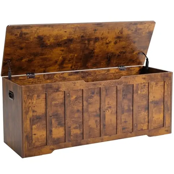 47.2" Extra Large Storage Bench with 2 Safety Gel-Buffered Hinges, Blanket Chest for Bedroom Living Room, Supports 150 lbs, Non-Slip Base