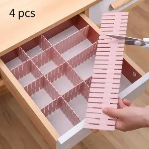 4Pcs Adjustable Drawer Divider Household Storage Combination Partition Makeup Sock Underwear Drawer Organizer Board of Cabinets Closet Organization