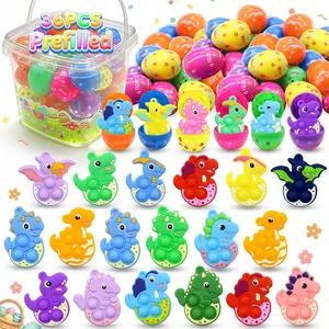 36 Pack Prefilled Easter Eggs with Dinosaur Pop Fidget Toys, Easter Egg Hunt Basket Stuffers for Kids, Easter Classroom Party Favors Prizes, Surprise, Easter Basket Stuffers