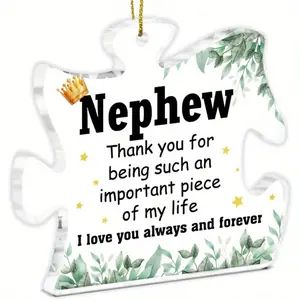 Nephew Gifts From Auntie Uncle, Thank You Gifts for Nephew Birthday, Acrylic Puzzle Piece Ornament, Christmas Tree Decorations