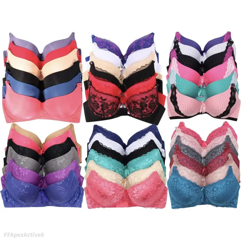 Women's Pack of 6 Random Assorted Print Bras (Sizes 30A to 46DDD)FFApexActive6CC44RideCove Auto