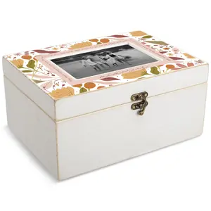 360 Stand Peach-Themed Glass & MDF Photo Jewelry Box - Home Organizer Storage Supplies for Storing "The Best Things" Items, Storage Boxes