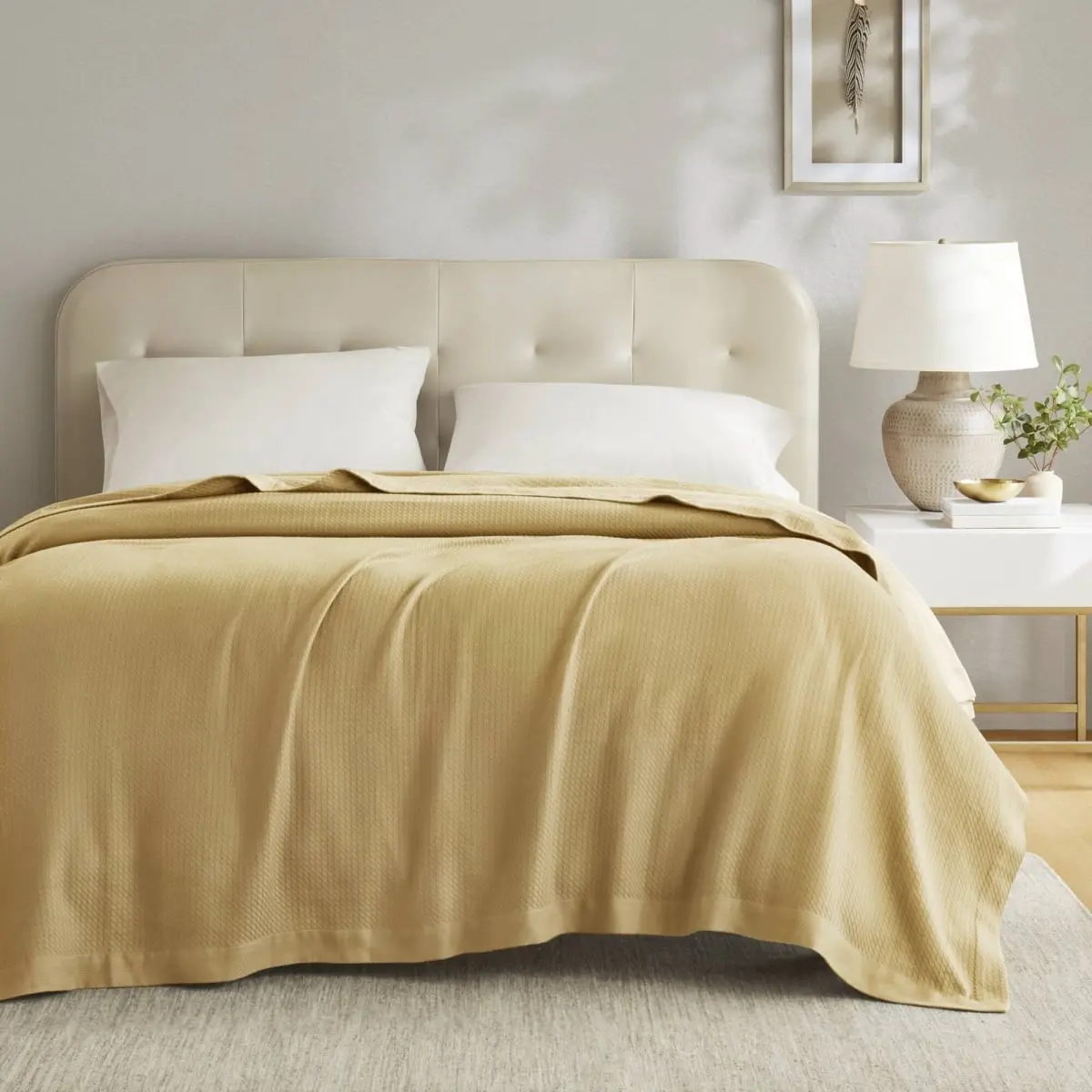 360 Stand King Size Egyptian Cotton Tightly Woven Blanket - Mustard, Machine Washable, Tight Weave, Machine Wash Compatible, Cotton Blankets, Bedding Blankets
