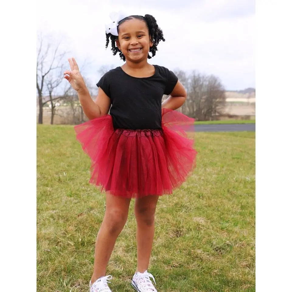 Burgundy Tutu Skirt for Girls – 3-Layer Tulle Ballet, Dance, and Dress-Up Costume Skirt