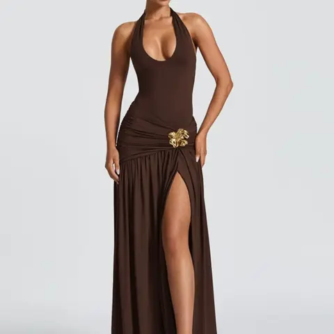Women Summer Halter Sleeveless Backless Club Beach Vacation Bodycon Long Dress Party Club Dress