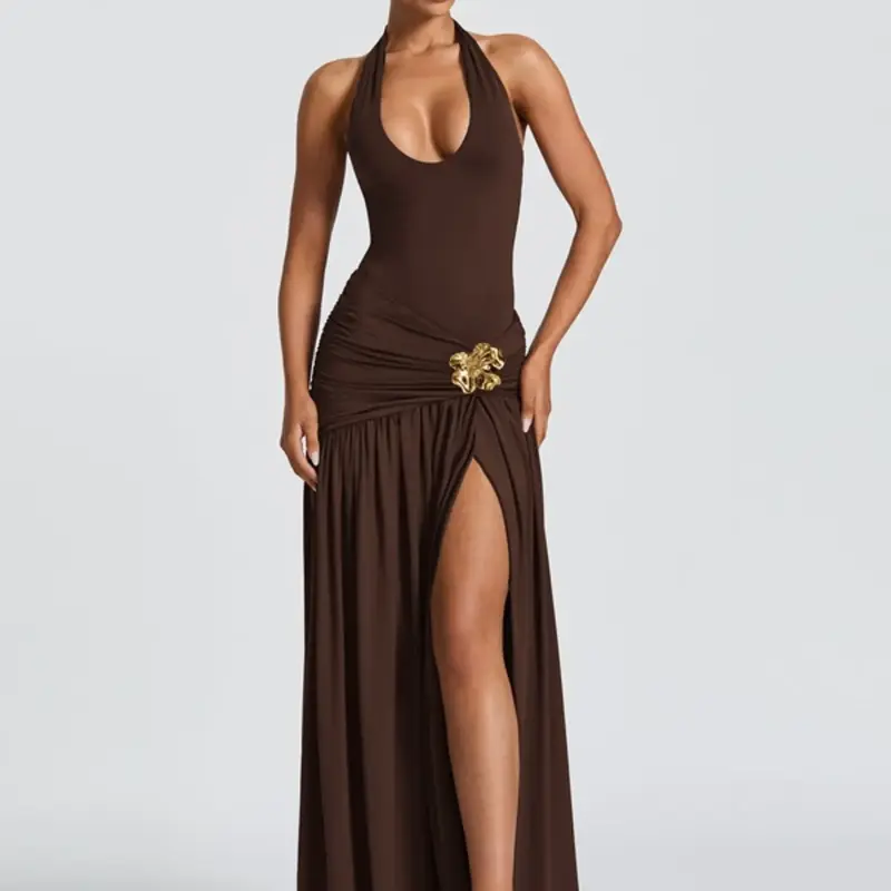 Women Summer Halter Sleeveless Backless Club Beach Vacation Bodycon Long Dress Party Club Dress