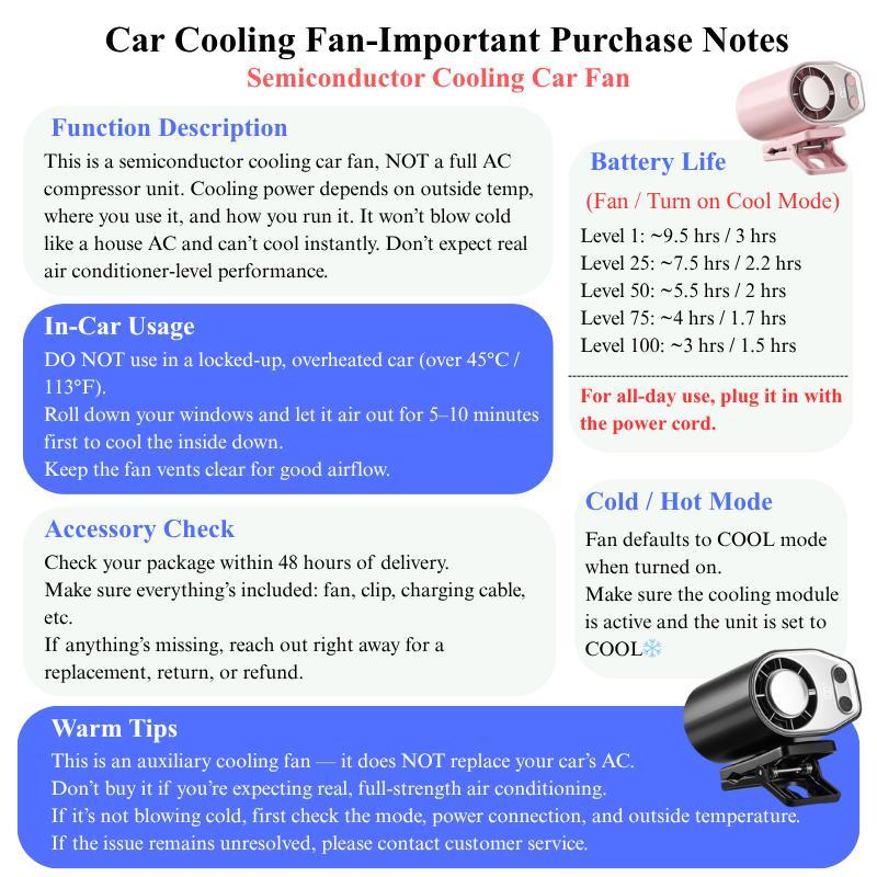 【Summer Survivals】JOYTUTUS 2026 Semiconductor Cooling Car Clip On Fan - 360° Rotation, 100 Speeds Adjustable, LED Display, USB Rechargeable, Wide Clamp, 20Hr 3000mAh Battery, Car Accessories Car Fan Car Seat Fan High Velocity Fan Dealsforyoudays