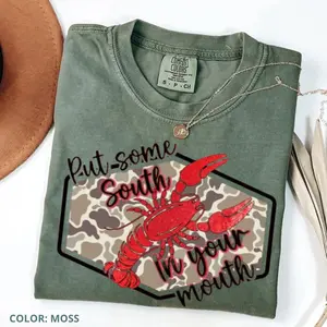 Southern Crawfish Comfort Colors T-Shirt, Funny Cajun Shirt, Camo Crawfish Graphic Tee, Louisiana Food Shirt