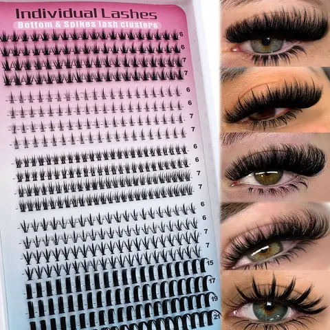 【Black Friday】5 Styles Bottom Lash Cluster Eyelash Extension Set, Wispy Bottom Lashes 6-21 mm D Curl Natural Band Spike Lashes, 416 Pcs Individual Lash Clusters, Individual False Eyelashes, DIY Lashes Clusters