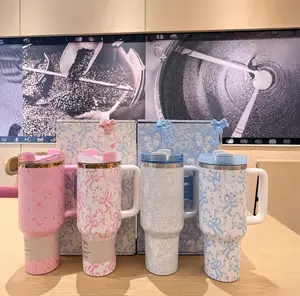 Stan Limited Edition Holiday X LOVESHACKFANCY 40oz H2.0 Tumblerwith Handle, Double Walled Vacuum Insulate  d Stainless SteelWater Bottle for Outdoor Camping Mug Cup Drinkware Portable Lid Reusable Washable Flasks  Bottled  Insulated