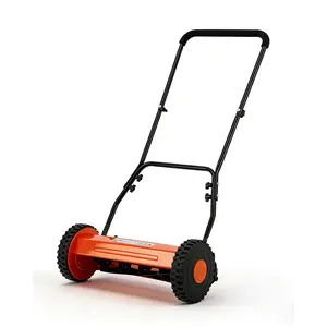 GAOMON 14" Push Reel Lawn Mower, 5-Blade Manual Walk-Behind Lawn Mower with Adjustable Cutting Height, Compact Push Mower for Small Yards, Orange
