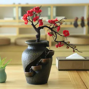 Flower Vase Waterfall Fountain Tabletop Water Fountain Office Decor FengShui Health Wealth Gift Decoration Ornaments