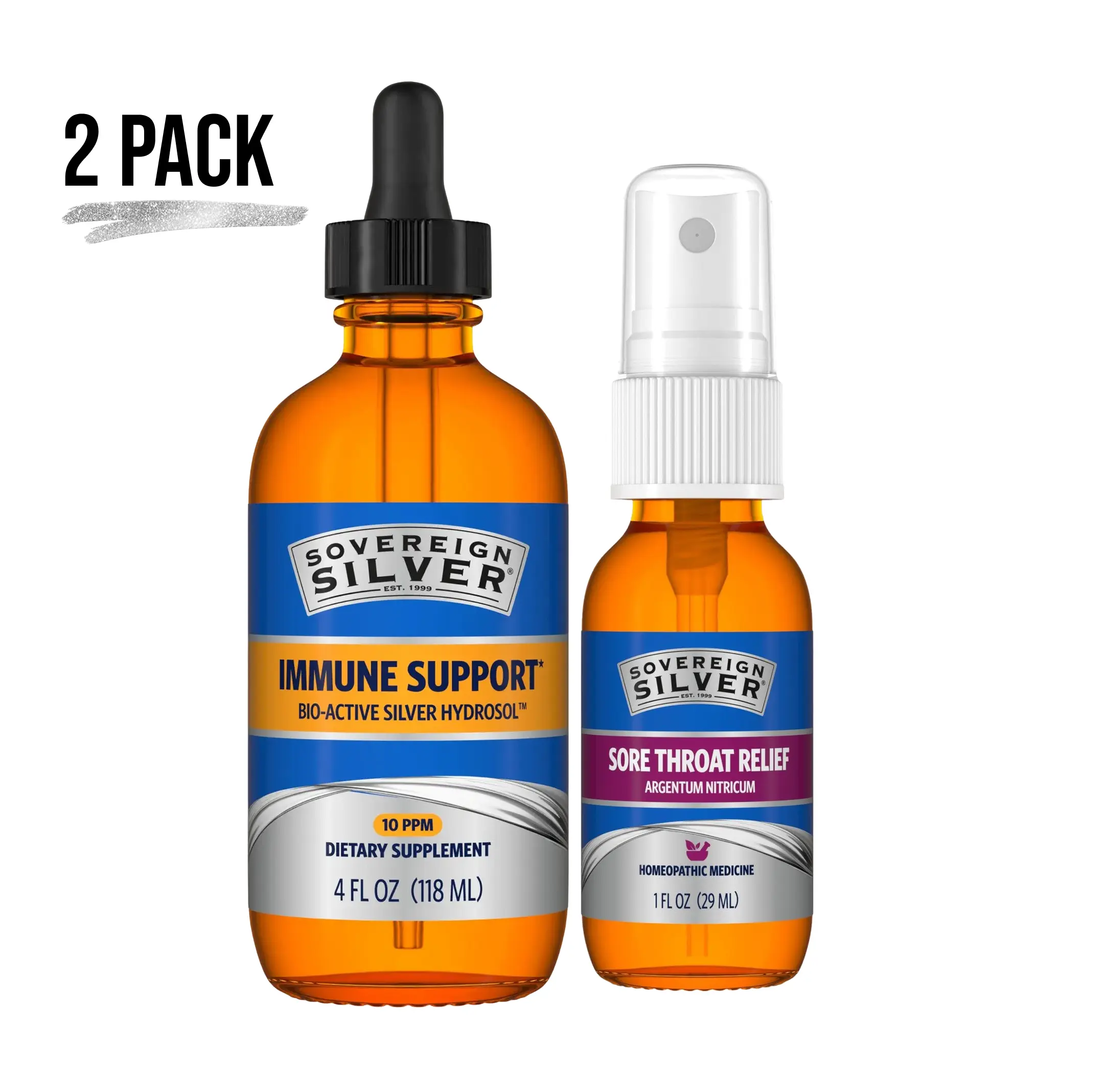 Sovereign Silver Liquid Drops and Sore Throat Relief Spray Supplement Bundle
