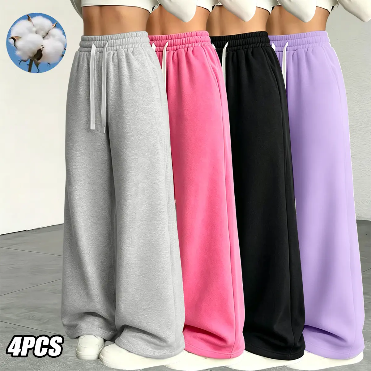 4PCS women’s autumn/winter straight-leg casual athletic pants, minimalist design, available in multiple colors, suitable for outdoor sports and everyday outings