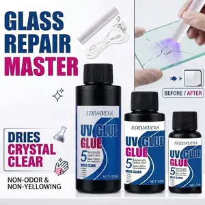 Servavexa UV Invisible Glass Repair Glue Kit, Invisible Adhesive, Fast-Drying, Quick Drying, Quick Set, High Transparency, Crystal Clear, Crack Fix, for Glass Jewelry, Phone Screen, Car Window, 100ML+50ML+30ML