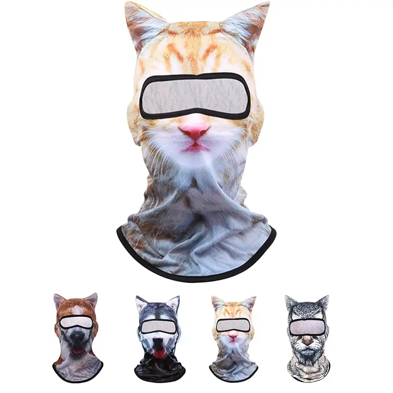 Animal Head 3D Digital Printing Polyester Balaclava - 3D Cat Ears, Anti-UV Ski Mask, 1-Size Funky Unique Masks for Outdoor Sports, Music Festivals