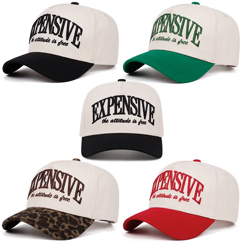 Men’s Baseball Cap with Embroidered “EXPENSIVE” Lettering, Curved Bill, Adjustable Fit, Hip-Hop Street Style, Color-Blocked Design — Adult Casual Hat unisex gift sun girls Classic Snapback Snapback Closure