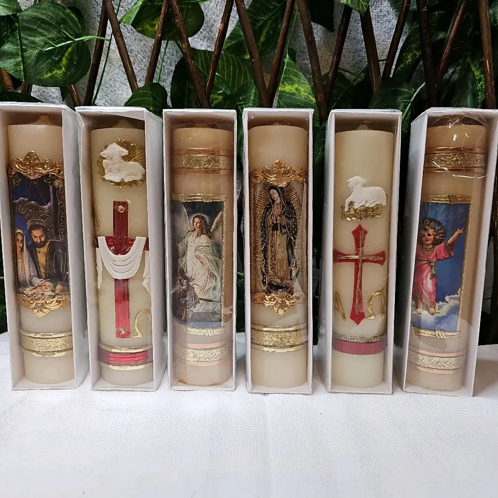 Cirios Mexicanos Angel de la Guarda Divino Niño Virgen de Guadalupe Cirio Pascual Sagrada Familia Religious Candles   12"