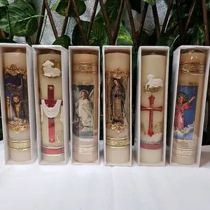 Cirios Mexicanos Angel de la Guarda Divino Niño Virgen de Guadalupe Cirio Pascual Sagrada Familia Religious Candles   12"