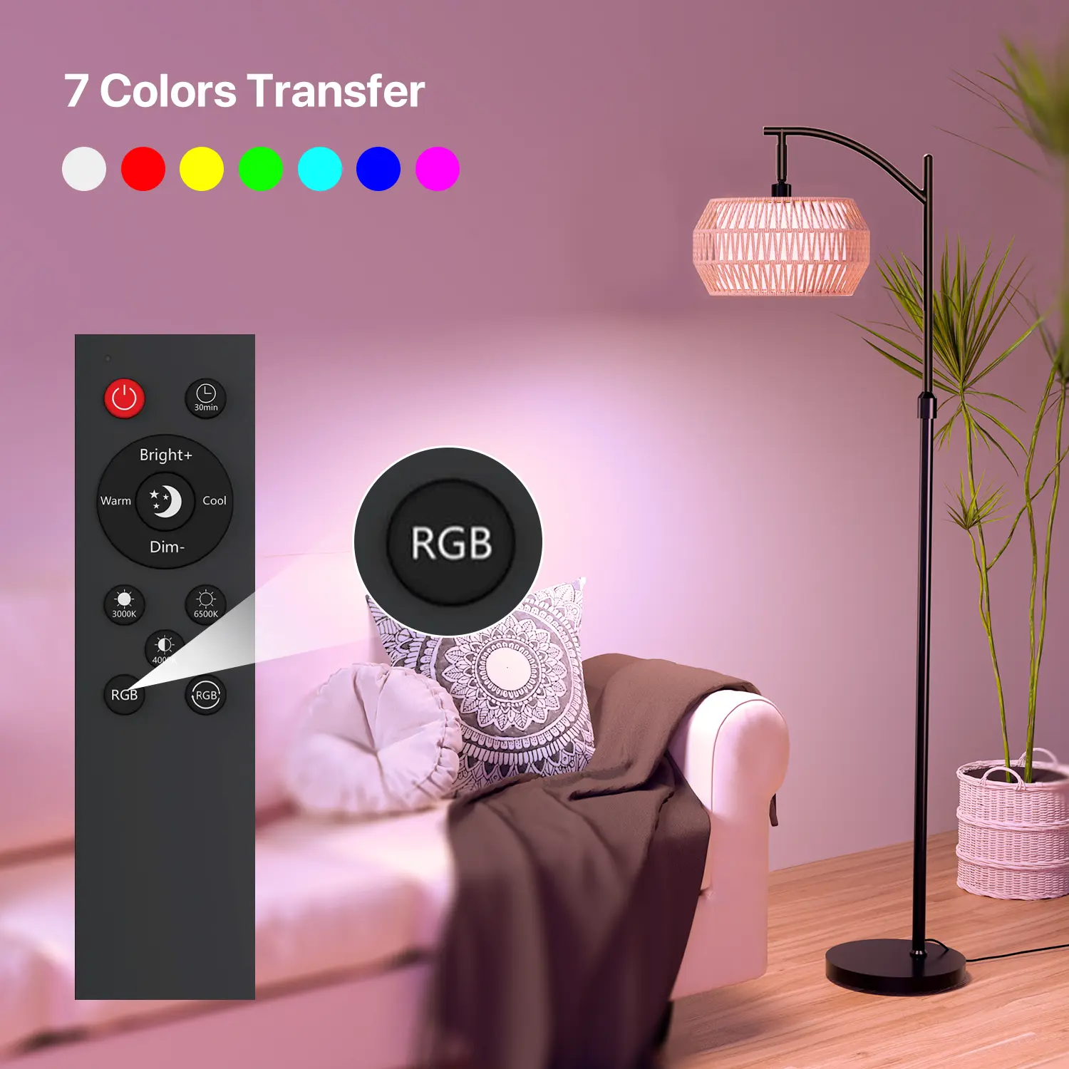 GLITGATE RGB Dimmable Y Floor Lamp with Remote Control, Bohemian Floor Lamp with 3 CCT,Farmhouse Floor Lamps with Rattan Shades, Mid century modern floor lamp, Adjustable Tall Lamp for Bedroom, Office for living room,bedroom, Dealsforyoudays