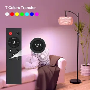 GLITGATE RGB Dimmable Y Floor Lamp with Remote Control, Bohemian Floor Lamp with 3 CCT,Farmhouse Floor Lamps with Rattan Shades, Mid century modern floor lamp, Adjustable Tall Lamp for Bedroom, Office for living room,bedroom