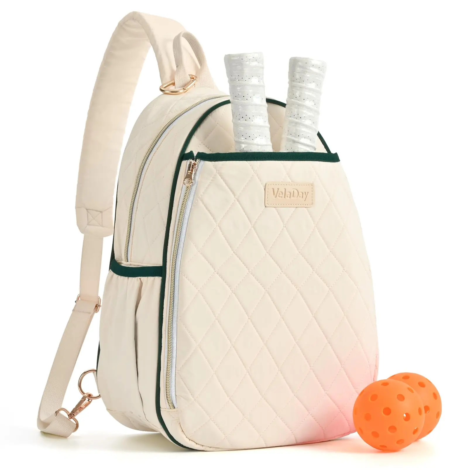 Pickleball Bag for Women, Quilted Stylish Sling Bag, Adjustable Shoulder Strap, 2 Storage Compartment Holds Paddles, Balls,Shoes
