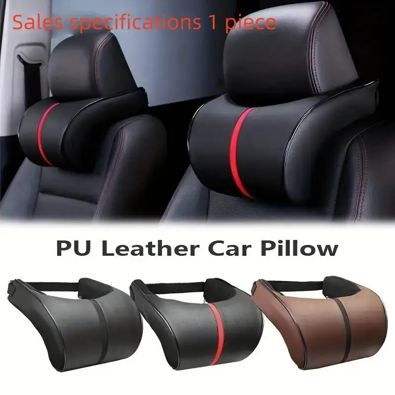 PU Leather Car Neck Headrest Pillow, Ergonomic Memory Foam Cushion with Striped Pattern, Car Interior Accessory for Most Vehicles