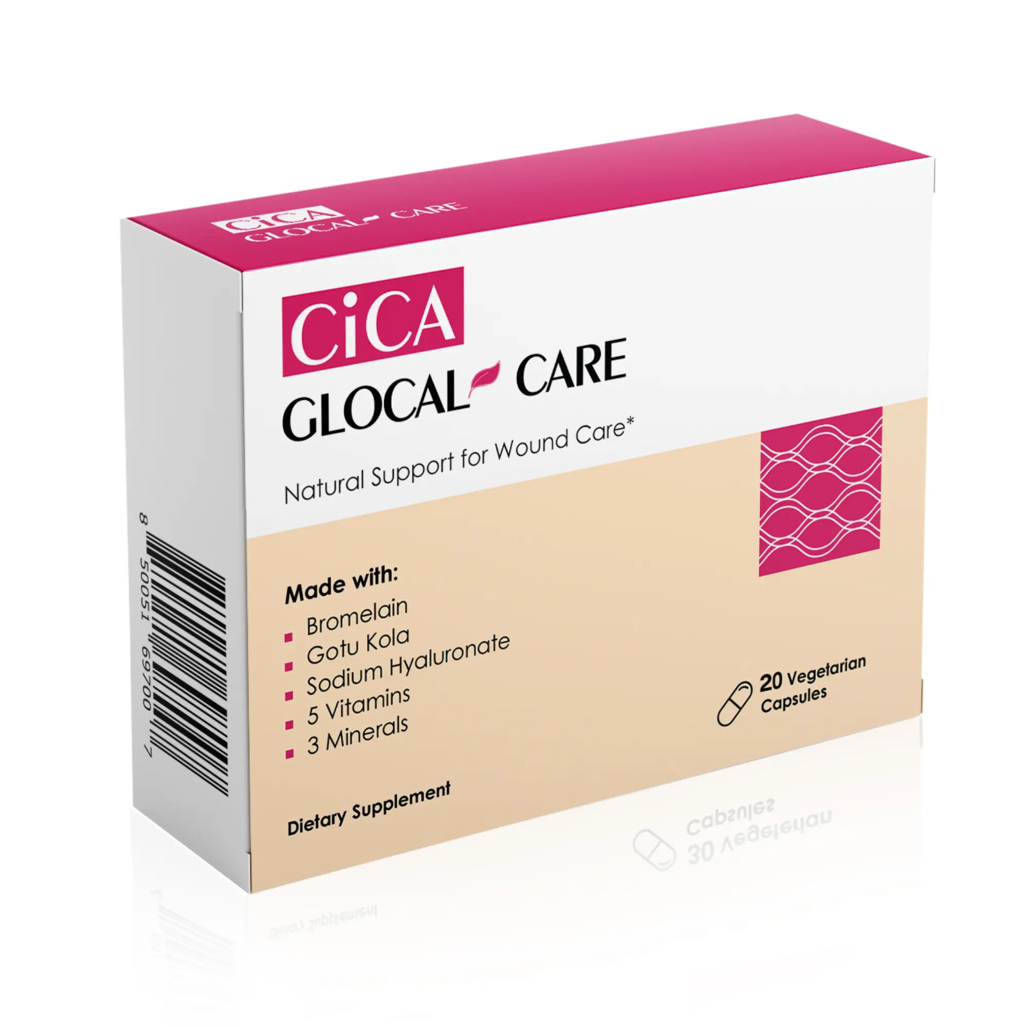 GlocalCare Cica Skin Recovery Capsules – Tissue Repair & Collagen Support with Bromelain, TECA, Vitamin C, Zinc & Niacinamide |  20 & 30 Count