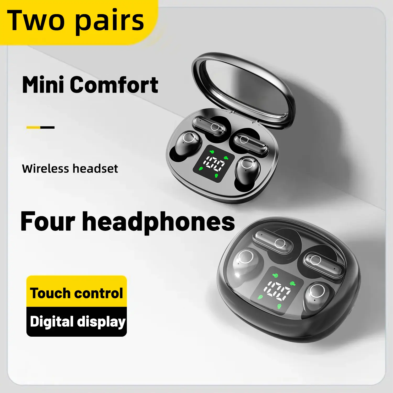 SK35 2 Pairs Invisible Sleep Wireless Earbuds - Bluetooth Flip Charging Case, HiFi Bass Noise Canceling In-Ear Audio Headphones, Waterproof LED Power Display, Long Standby Time for Phones & Tablets, Headphone
