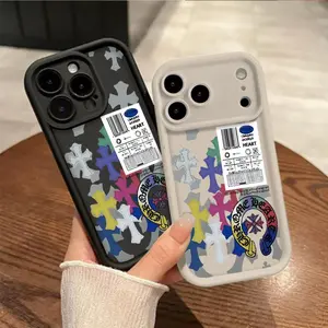 Chrome Hearts Inspired Colorful Cross Print Phone Case, Punk Streetwear Style, Soft Black Frame Shockproof Anti-Scratch Full Protection Cover for iPhone 17 Pro 16 Pro 15 Pro Max 14 Plus 13 Pro 12 11 Pro XS Max X XR&Samsung S26 25 24 23 22