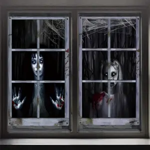 Halloween Party Decorations, Indoor Outdoor Window Curtains, Fabric Material, Horror Theme, Perfect for Halloween Parties & Events