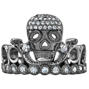 Guliette Verona Black Rhodium-plated Sterling Silver CZ Skull Crown Ring