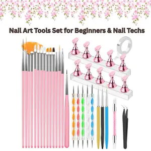 Nail Art Tools Set for Beginners & Nail Techs – Press-On Nail Stand, Liner Brushes, Dotting Tools & Nail Art Supplies Kit for DIY Nail Design & Salon Use