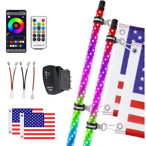 2FT Fat RGB LED Whip Lights  with Turn/Stop/Reverse Functions, Remote & App Control – Chasing Patterns for ATV UTV Polaris RZR Can-Am Holiday Gift