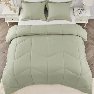 Comforter Set Spring Summer Bedding 100% Washed Microfiber Super Soft, All Season Fluffy Lightweight Down Alternative Quilted Comforter, 2 Pillow Shams