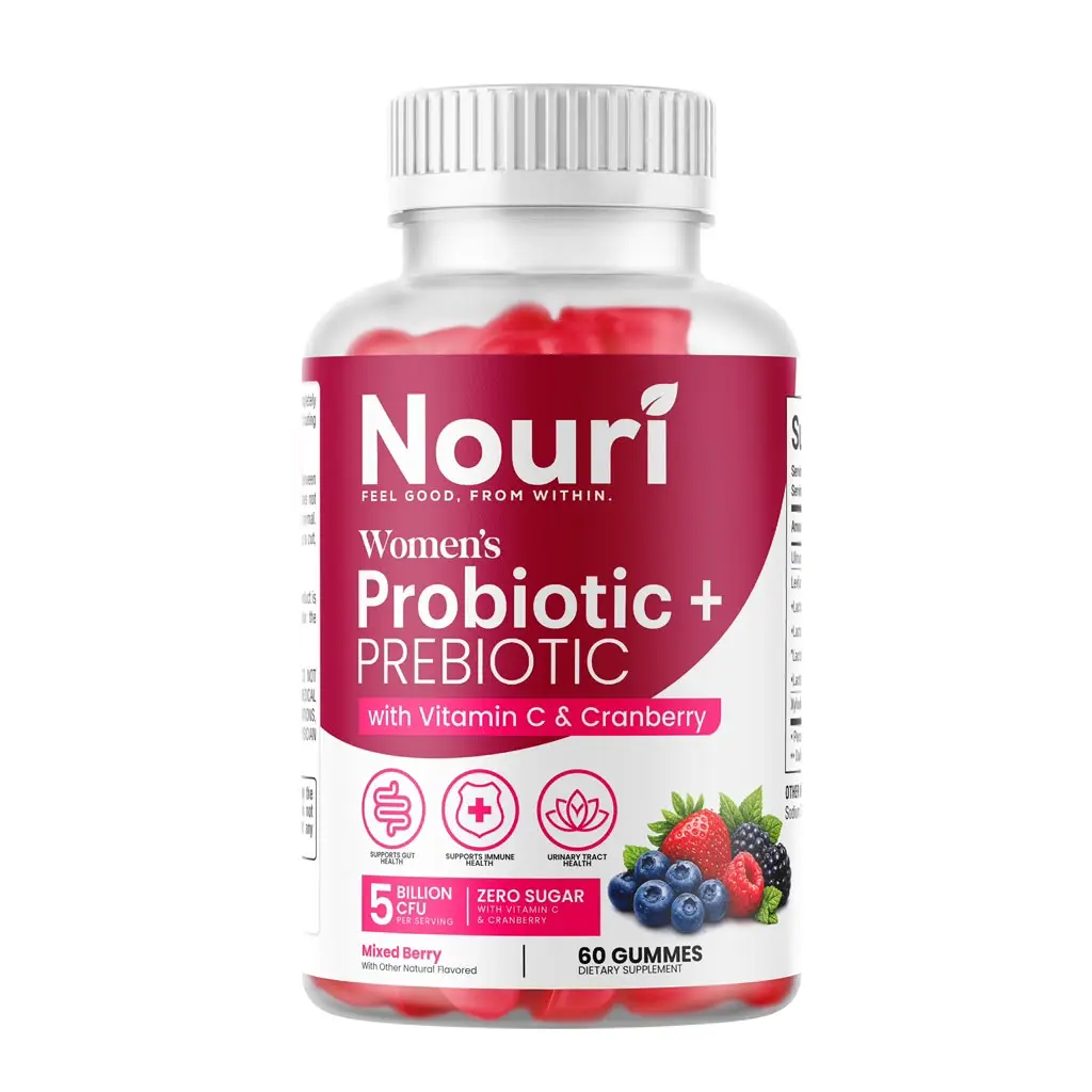 Women's Probiotic-Prebiotic Gummies Wellness Supplement with Vitamin C, Cranberry, 5B CFU, 60 Count