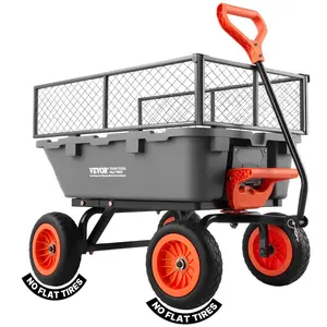 VEVOR Garden Dump Cart, 800 lbs Poly Dump Cart, Garden Carts Dumps Wagon with Storage Fence, 90° Quick-Dumps Mechanism, 180° Swivel Wheels, 90° Rotating Handle, Yard Wagon for Plants, Soil, Crops