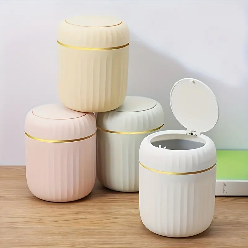 1pc Press-down Mini Home Trash Can, Compact Desktop Waste Paper Basket, Household Waste Bin, Garbage Bin, Trash Bins
