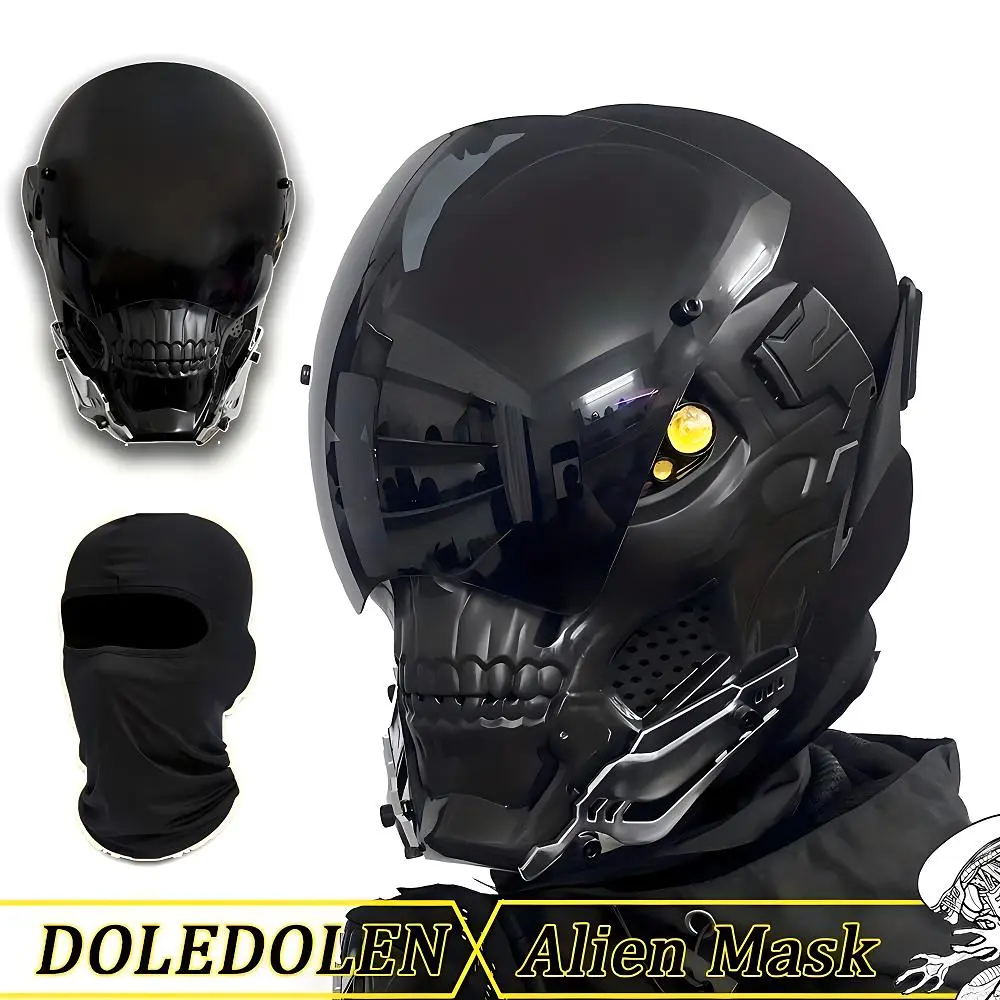 Skull Design Full Face Creepy Cool Mask, Skeleton Mask, 1 Count Breathable Adjustable Helmet Mask, Cosplay Photography Mask for Halloween Costume Parties Party Event Props Alien Mask, Party Face Masks