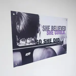 She Believed She Could So She Did Banner - Inspirational Fitness Wall Decor for Women - Weightlifting Gym Motivation - 13oz Vinyl with 4 Grommets - Durable Banner for Home Gym or Fitness Studio - 35"x23" Workout Banner for Strong Female Energy