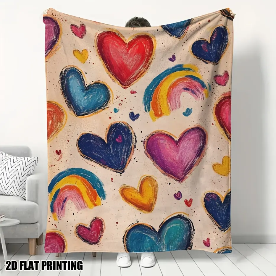 1pc Ultra-Soft Cozy Aesthetic Hearts Print Wrinkle-Resistant Flannel Throw Blanket - All-Seasons Twin Size Indoor/Outdoor Blanket for Bed, Camping, Office - Ideal Comfort Gift