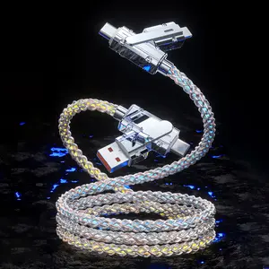 4-in-1 Multi-Purpose USB Charging Cable 100W Color Light Data Cable with USB A Type C Lightning Fast Charging Supporting Fast Charging and Data Transfer Freely Switching Four Interfaces Durable Lighting Suitable for All Devices