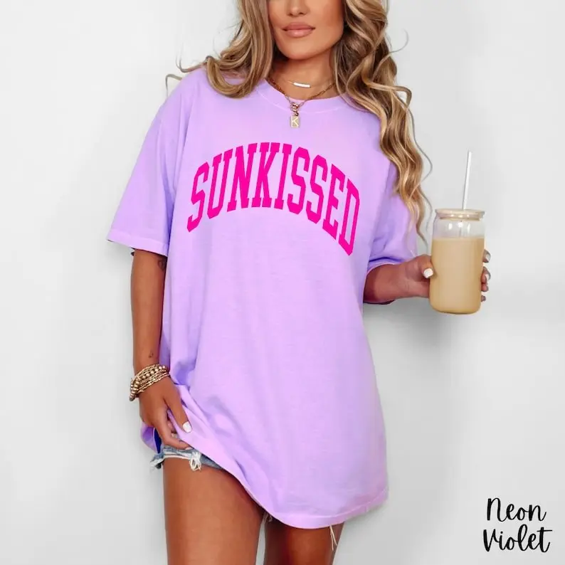 Neon Comfort Colors Sunkissed Shirt Summer Tees Oversized Tshirt Preppy Shirts Beachy Tees Preppy Clothes Shirt Trendy Summer T-Shirt, Gift For Her
